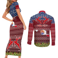 Personalised French Polynesia Christmas Couples Matching Short Sleeve Bodycon Dress and Long Sleeve Button Shirts Coat of Arms and Map Beautiful Merry Xmas Snowflake LT03 - Polynesian Pride