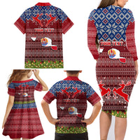 Personalised French Polynesia Christmas Family Matching Long Sleeve Bodycon Dress and Hawaiian Shirt Coat of Arms and Map Beautiful Merry Xmas Snowflake LT03 - Polynesian Pride
