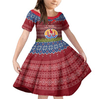 Personalised French Polynesia Christmas Family Matching Mermaid Dress and Hawaiian Shirt Coat of Arms and Map Beautiful Merry Xmas Snowflake LT03 Daughter's Dress Red - Polynesian Pride