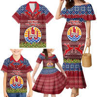 Personalised French Polynesia Christmas Family Matching Mermaid Dress and Hawaiian Shirt Coat of Arms and Map Beautiful Merry Xmas Snowflake LT03 - Polynesian Pride