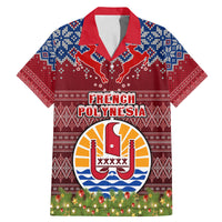 Personalised French Polynesia Christmas Family Matching Mermaid Dress and Hawaiian Shirt Coat of Arms and Map Beautiful Merry Xmas Snowflake LT03 Dad's Shirt - Short Sleeve Red - Polynesian Pride