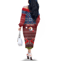 Personalised French Polynesia Christmas Family Matching Off Shoulder Long Sleeve Dress and Hawaiian Shirt Coat of Arms and Map Beautiful Merry Xmas Snowflake LT03 - Polynesian Pride