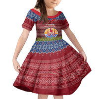 Personalised French Polynesia Christmas Family Matching Off Shoulder Maxi Dress and Hawaiian Shirt Coat of Arms and Map Beautiful Merry Xmas Snowflake LT03 Daughter's Dress Red - Polynesian Pride