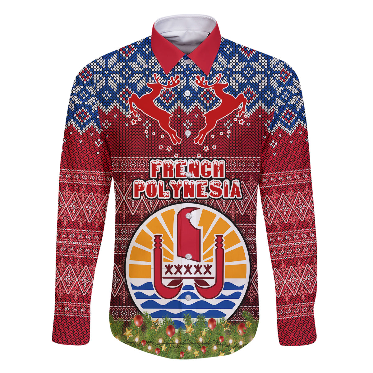 Personalised French Polynesia Christmas Family Matching Off Shoulder Maxi Dress and Hawaiian Shirt Coat of Arms and Map Beautiful Merry Xmas Snowflake LT03 Dad's Shirt - Short Sleeve Red - Polynesian Pride