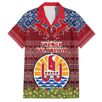 Personalised French Polynesia Christmas Family Matching Off Shoulder Maxi Dress and Hawaiian Shirt Coat of Arms and Map Beautiful Merry Xmas Snowflake LT03 Mom's Dress Red - Polynesian Pride