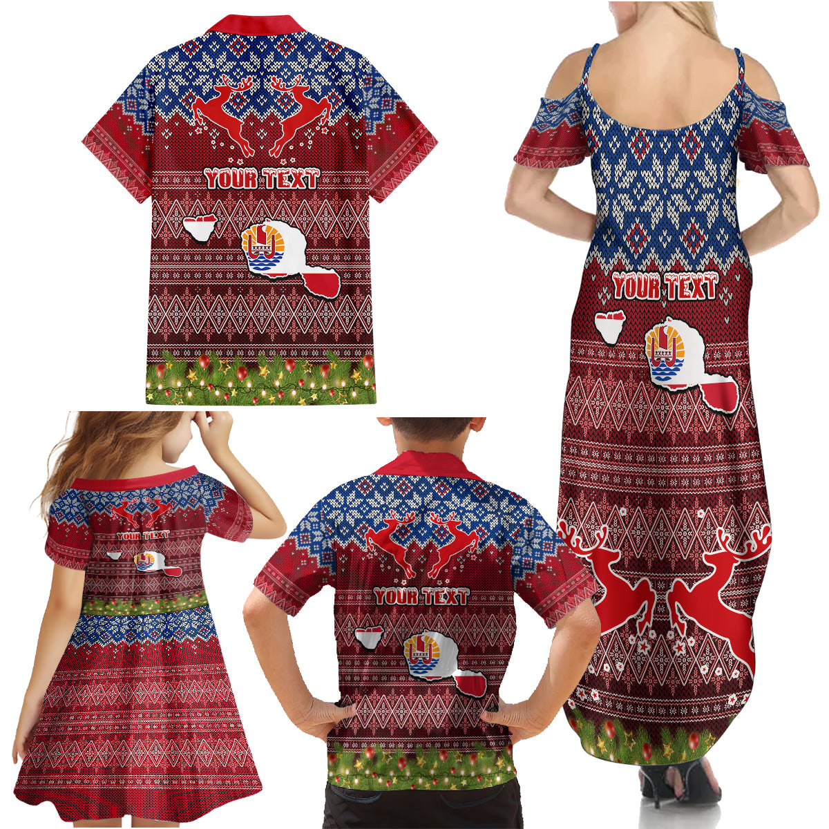 Personalised French Polynesia Christmas Family Matching Summer Maxi Dress and Hawaiian Shirt Coat of Arms and Map Beautiful Merry Xmas Snowflake LT03 - Polynesian Pride