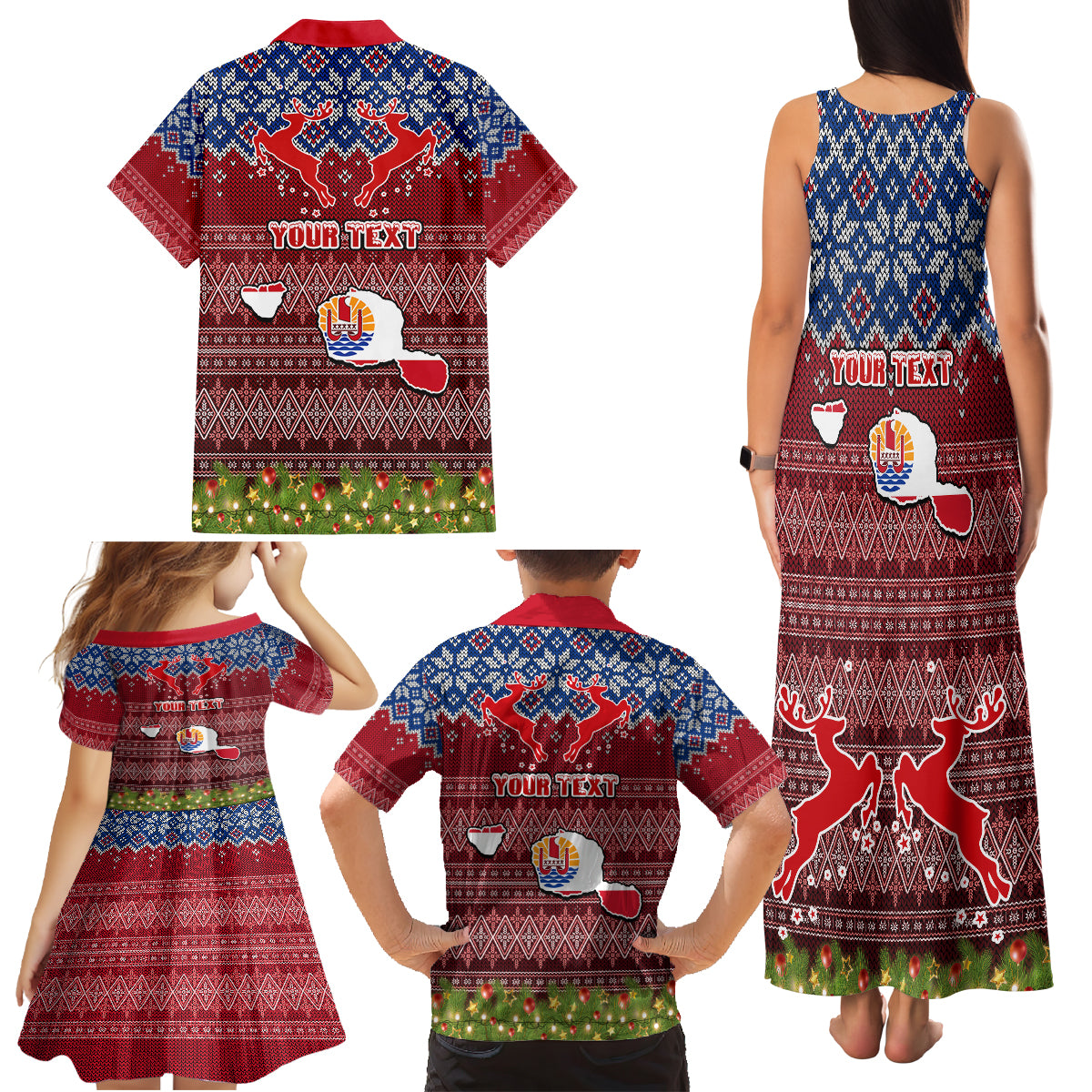 Personalised French Polynesia Christmas Family Matching Tank Maxi Dress and Hawaiian Shirt Coat of Arms and Map Beautiful Merry Xmas Snowflake LT03 - Polynesian Pride