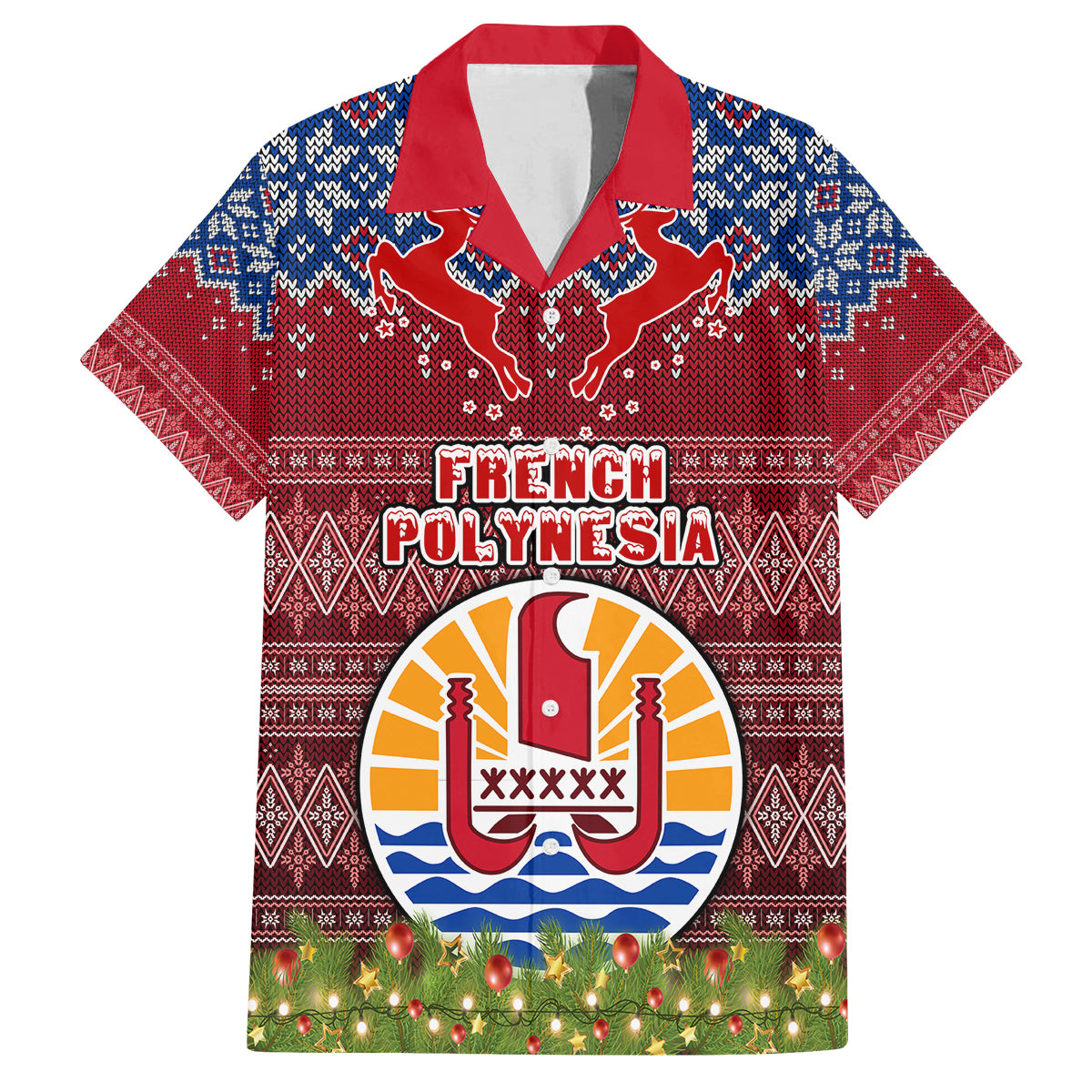 Personalised French Polynesia Christmas Family Matching Tank Maxi Dress and Hawaiian Shirt Coat of Arms and Map Beautiful Merry Xmas Snowflake LT03 Dad's Shirt - Short Sleeve Red - Polynesian Pride