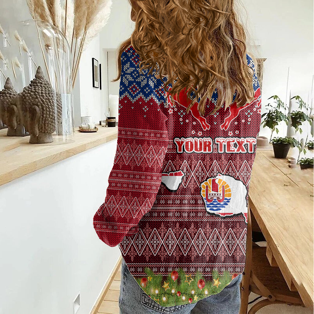 Personalised French Polynesia Christmas Women Casual Shirt Coat of Arms and Map Beautiful Merry Xmas Snowflake LT03 - Polynesian Pride