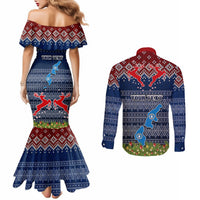 Personalised Northern Mariana Islands Christmas Couples Matching Mermaid Dress and Long Sleeve Button Shirts Coat of Arms and Map Beautiful Merry Xmas Snowflake LT03 - Polynesian Pride
