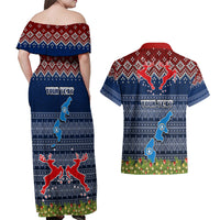 Personalised Northern Mariana Islands Christmas Couples Matching Off Shoulder Maxi Dress and Hawaiian Shirt Coat of Arms and Map Beautiful Merry Xmas Snowflake LT03 - Polynesian Pride