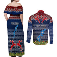 Personalised Northern Mariana Islands Christmas Couples Matching Off Shoulder Maxi Dress and Long Sleeve Button Shirts Coat of Arms and Map Beautiful Merry Xmas Snowflake LT03 - Polynesian Pride