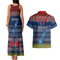 Personalised Northern Mariana Islands Christmas Couples Matching Tank Maxi Dress and Hawaiian Shirt Coat of Arms and Map Beautiful Merry Xmas Snowflake LT03 - Polynesian Pride