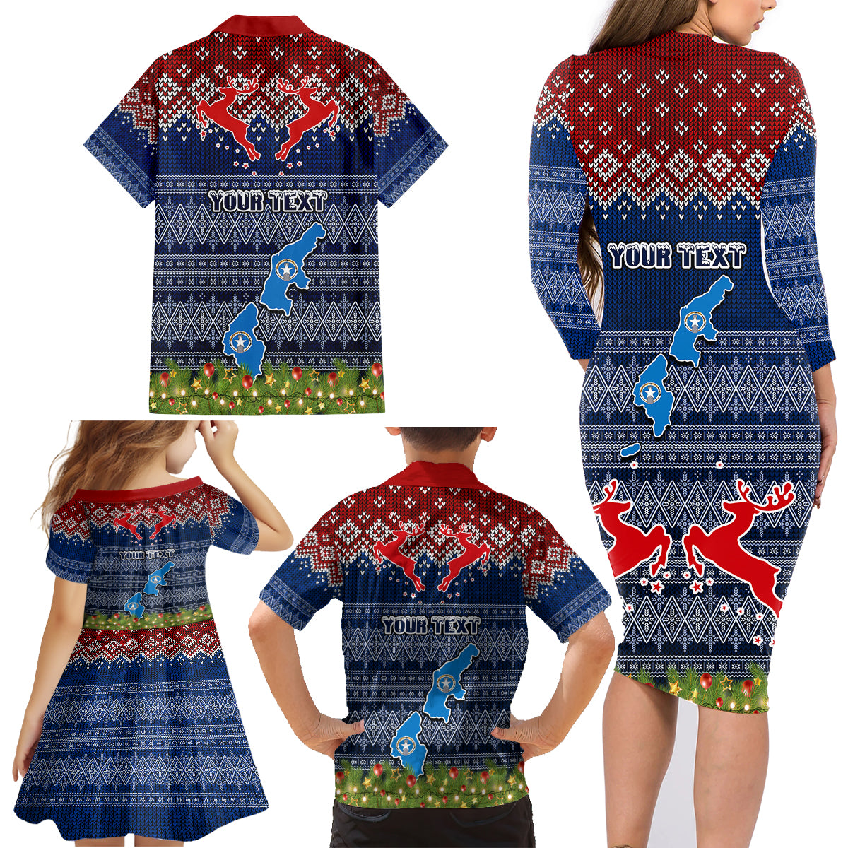 Personalised Northern Mariana Islands Christmas Family Matching Long Sleeve Bodycon Dress and Hawaiian Shirt Coat of Arms and Map Beautiful Merry Xmas Snowflake LT03 - Polynesian Pride
