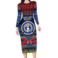 Personalised Northern Mariana Islands Christmas Family Matching Long Sleeve Bodycon Dress and Hawaiian Shirt Coat of Arms and Map Beautiful Merry Xmas Snowflake LT03 Mom's Dress Blue - Polynesian Pride