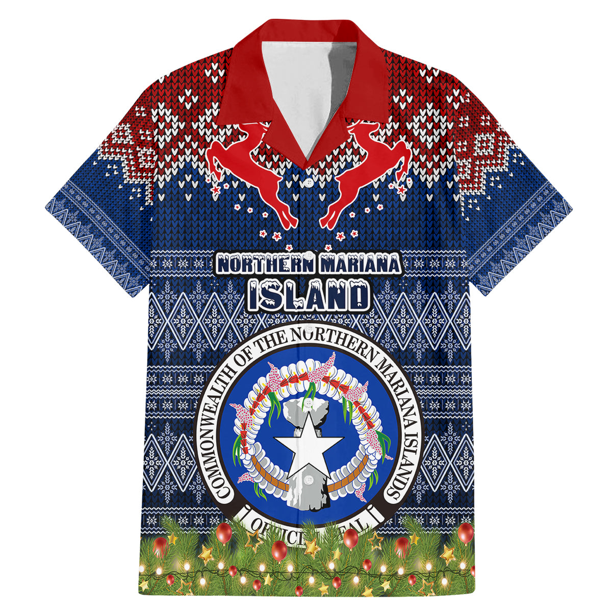 Personalised Northern Mariana Islands Christmas Family Matching Mermaid Dress and Hawaiian Shirt Coat of Arms and Map Beautiful Merry Xmas Snowflake LT03 Dad's Shirt - Short Sleeve Blue - Polynesian Pride
