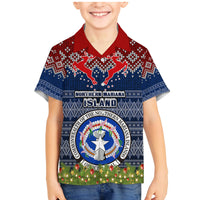Personalised Northern Mariana Islands Christmas Family Matching Mermaid Dress and Hawaiian Shirt Coat of Arms and Map Beautiful Merry Xmas Snowflake LT03 Son's Shirt Blue - Polynesian Pride