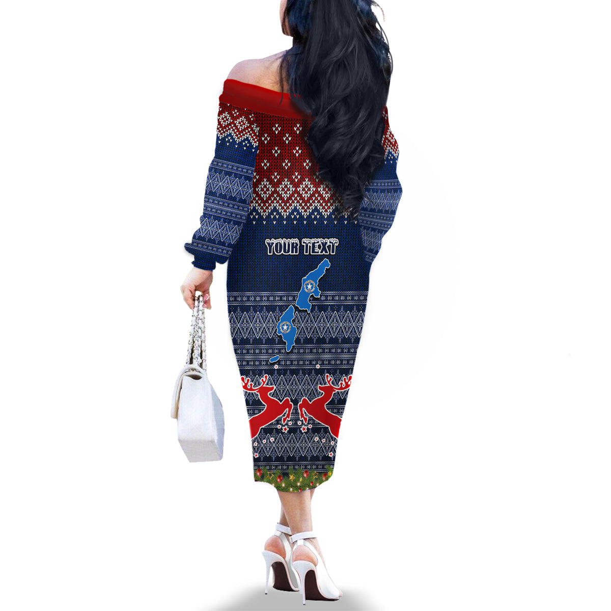 Personalised Northern Mariana Islands Christmas Family Matching Off Shoulder Long Sleeve Dress and Hawaiian Shirt Coat of Arms and Map Beautiful Merry Xmas Snowflake LT03 - Polynesian Pride