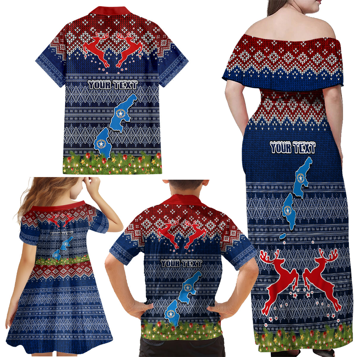 Personalised Northern Mariana Islands Christmas Family Matching Off Shoulder Maxi Dress and Hawaiian Shirt Coat of Arms and Map Beautiful Merry Xmas Snowflake LT03 - Polynesian Pride