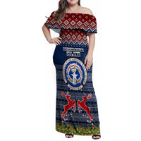 Personalised Northern Mariana Islands Christmas Family Matching Off Shoulder Maxi Dress and Hawaiian Shirt Coat of Arms and Map Beautiful Merry Xmas Snowflake LT03 Dad's Shirt - Long Sleeve Blue - Polynesian Pride