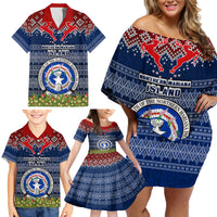 Personalised Northern Mariana Islands Christmas Family Matching Off Shoulder Short Dress and Hawaiian Shirt Coat of Arms and Map Beautiful Merry Xmas Snowflake LT03 - Polynesian Pride