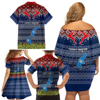 Personalised Northern Mariana Islands Christmas Family Matching Off Shoulder Short Dress and Hawaiian Shirt Coat of Arms and Map Beautiful Merry Xmas Snowflake LT03 - Polynesian Pride