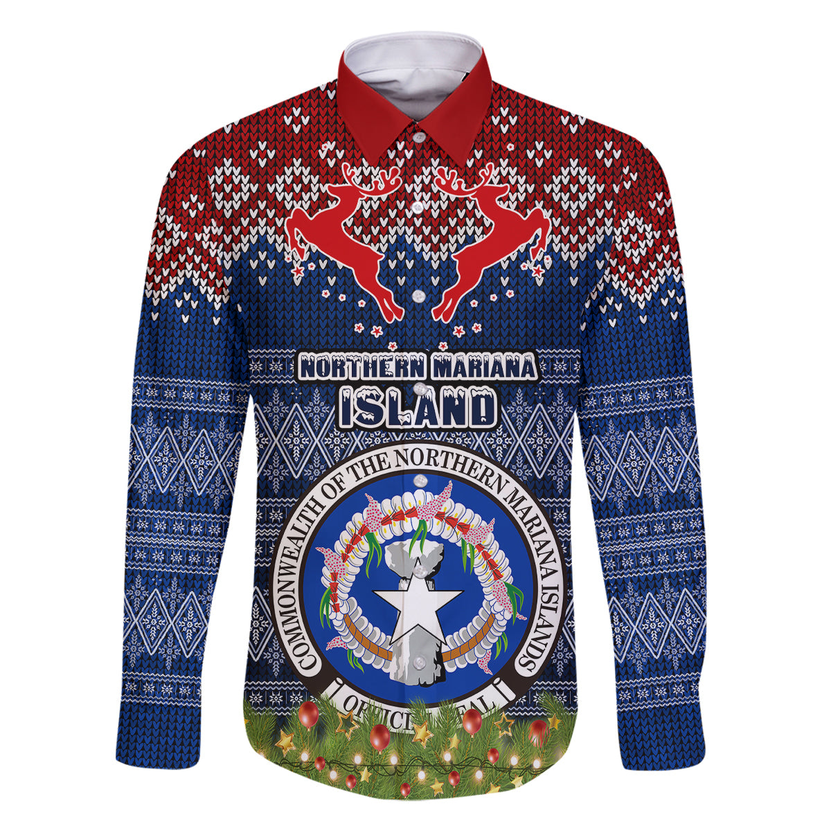 Personalised Northern Mariana Islands Christmas Family Matching Off Shoulder Short Dress and Hawaiian Shirt Coat of Arms and Map Beautiful Merry Xmas Snowflake LT03 Dad's Shirt - Long Sleeve Blue - Polynesian Pride