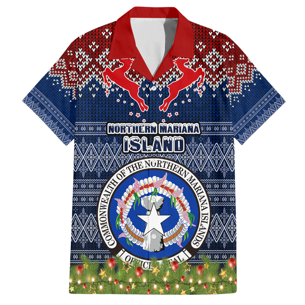 Personalised Northern Mariana Islands Christmas Family Matching Short Sleeve Bodycon Dress and Hawaiian Shirt Coat of Arms and Map Beautiful Merry Xmas Snowflake LT03 Dad's Shirt - Short Sleeve Blue - Polynesian Pride