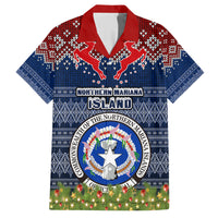 Personalised Northern Mariana Islands Christmas Family Matching Short Sleeve Bodycon Dress and Hawaiian Shirt Coat of Arms and Map Beautiful Merry Xmas Snowflake LT03 Dad's Shirt - Short Sleeve Blue - Polynesian Pride