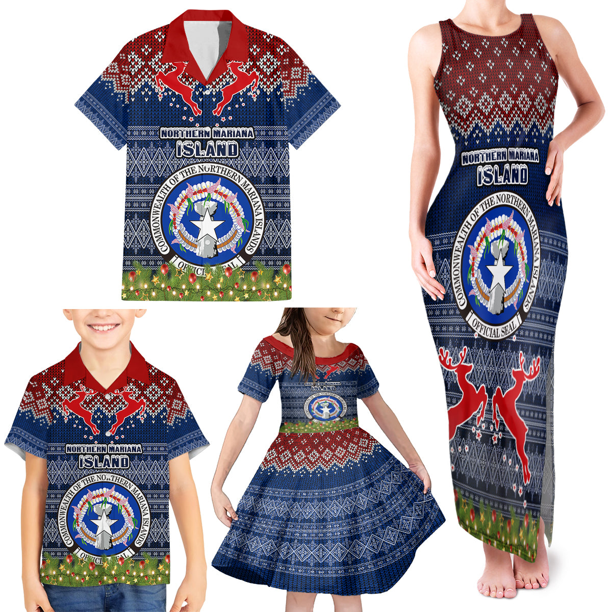 Personalised Northern Mariana Islands Christmas Family Matching Tank Maxi Dress and Hawaiian Shirt Coat of Arms and Map Beautiful Merry Xmas Snowflake LT03 - Polynesian Pride