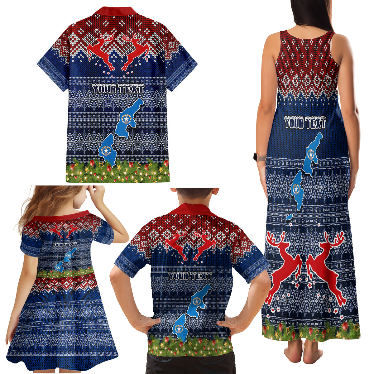 Personalised Northern Mariana Islands Christmas Family Matching Tank Maxi Dress and Hawaiian Shirt Coat of Arms and Map Beautiful Merry Xmas Snowflake LT03 - Polynesian Pride