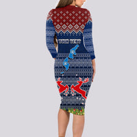 Personalised Northern Mariana Islands Christmas Long Sleeve Bodycon Dress Coat of Arms and Map Beautiful Merry Xmas Snowflake LT03 - Polynesian Pride