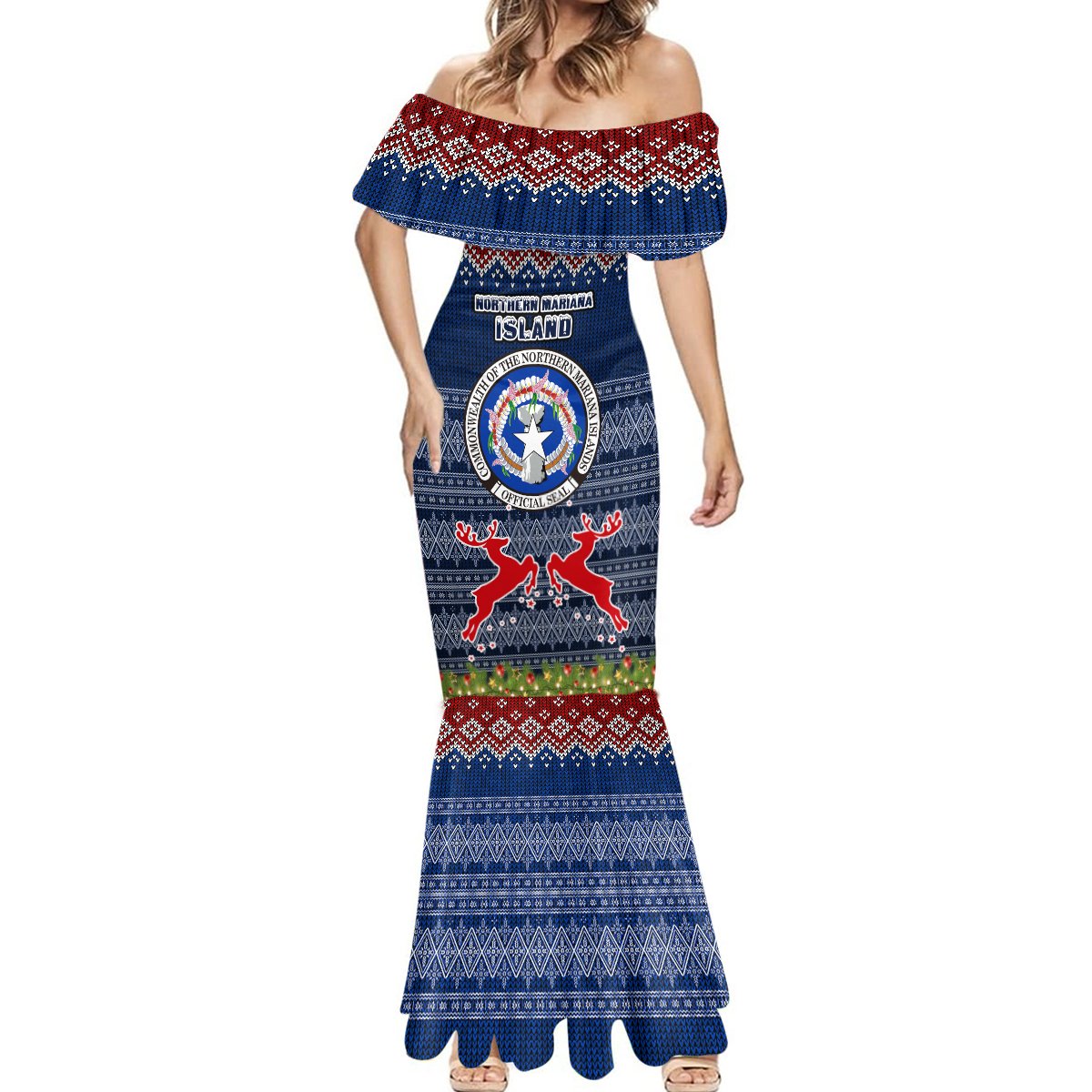 Personalised Northern Mariana Islands Christmas Mermaid Dress Coat of Arms and Map Beautiful Merry Xmas Snowflake LT03 - Polynesian Pride