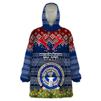 Personalised Northern Mariana Islands Christmas Wearable Blanket Hoodie Coat of Arms and Map Beautiful Merry Xmas Snowflake LT03 One Size Blue - Polynesian Pride
