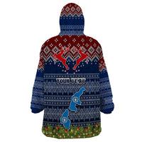 Personalised Northern Mariana Islands Christmas Wearable Blanket Hoodie Coat of Arms and Map Beautiful Merry Xmas Snowflake LT03 - Polynesian Pride