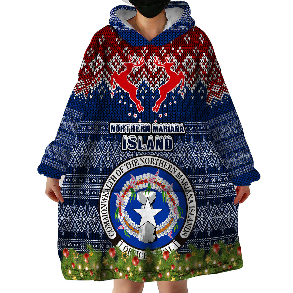 Personalised Northern Mariana Islands Christmas Wearable Blanket Hoodie Coat of Arms and Map Beautiful Merry Xmas Snowflake LT03 - Polynesian Pride