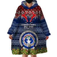 Personalised Northern Mariana Islands Christmas Wearable Blanket Hoodie Coat of Arms and Map Beautiful Merry Xmas Snowflake LT03 - Polynesian Pride