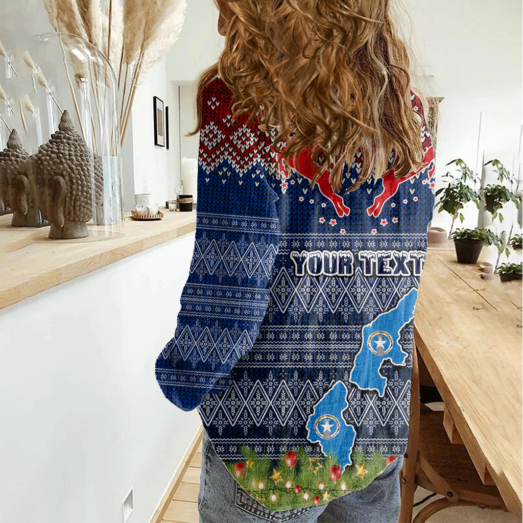Personalised Northern Mariana Islands Christmas Women Casual Shirt Coat of Arms and Map Beautiful Merry Xmas Snowflake LT03 - Polynesian Pride