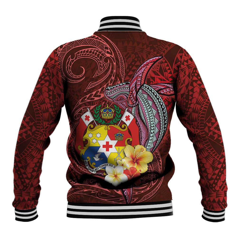 Tonga Humpback Whale Baseball Jacket National Seal with Hibiscus and Polynesian Tattoo