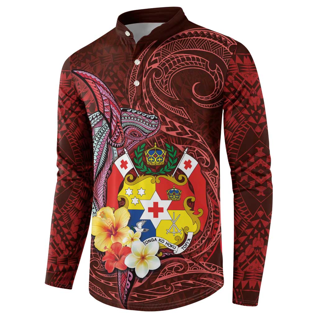 Tonga Humpback Whale Button Sweatshirt National Seal with Hibiscus and Polynesian Tattoo