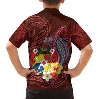 Tonga Humpback Whale Family Matching Long Sleeve Bodycon Dress and Hawaiian Shirt National Seal with Hibiscus and Polynesian Tattoo LT03 - Polynesian Pride