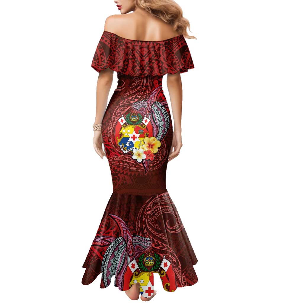 Tonga Humpback Whale Family Matching Mermaid Dress and Hawaiian Shirt National Seal with Hibiscus and Polynesian Tattoo LT03 - Polynesian Pride