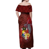 Tonga Humpback Whale Family Matching Off Shoulder Maxi Dress and Hawaiian Shirt National Seal with Hibiscus and Polynesian Tattoo LT03 - Polynesian Pride