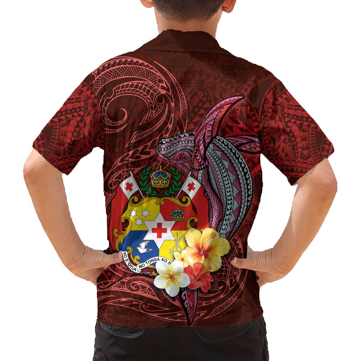 Tonga Humpback Whale Family Matching Off Shoulder Short Dress and Hawaiian Shirt National Seal with Hibiscus and Polynesian Tattoo LT03 - Polynesian Pride