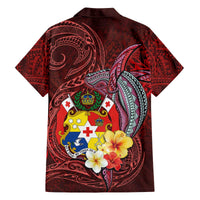 Tonga Humpback Whale Family Matching Off Shoulder Short Dress and Hawaiian Shirt National Seal with Hibiscus and Polynesian Tattoo LT03 - Polynesian Pride