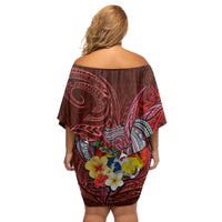 Tonga Humpback Whale Family Matching Off Shoulder Short Dress and Hawaiian Shirt National Seal with Hibiscus and Polynesian Tattoo LT03 - Polynesian Pride