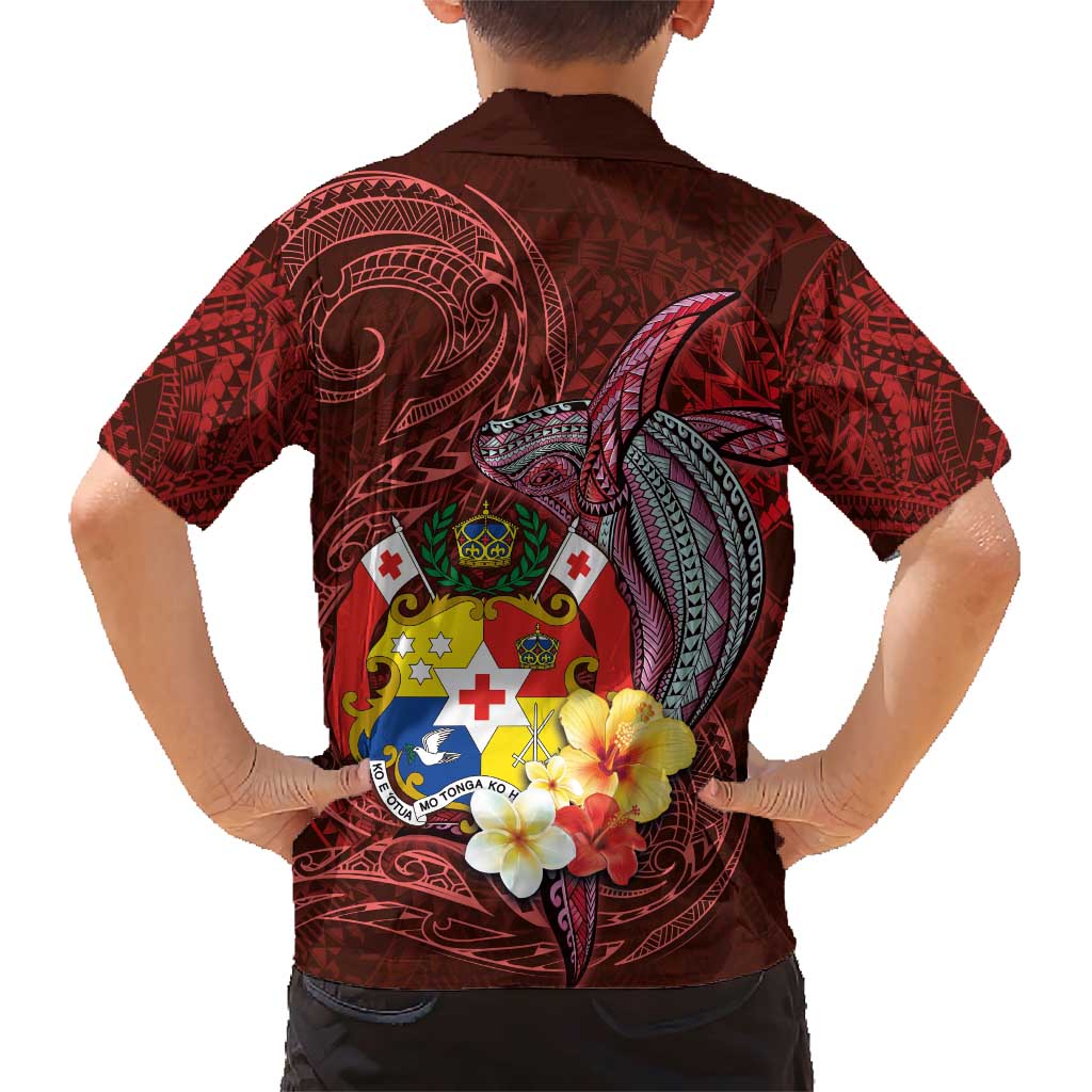 Tonga Humpback Whale Family Matching Short Sleeve Bodycon Dress and Hawaiian Shirt National Seal with Hibiscus and Polynesian Tattoo LT03 - Polynesian Pride