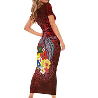 Tonga Humpback Whale Family Matching Short Sleeve Bodycon Dress and Hawaiian Shirt National Seal with Hibiscus and Polynesian Tattoo LT03 - Polynesian Pride