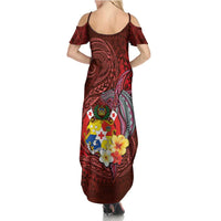 Tonga Humpback Whale Family Matching Summer Maxi Dress and Hawaiian Shirt National Seal with Hibiscus and Polynesian Tattoo LT03 - Polynesian Pride
