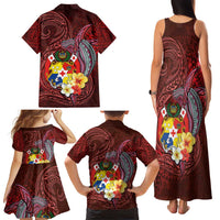 Tonga Humpback Whale Family Matching Tank Maxi Dress and Hawaiian Shirt National Seal with Hibiscus and Polynesian Tattoo LT03 - Polynesian Pride